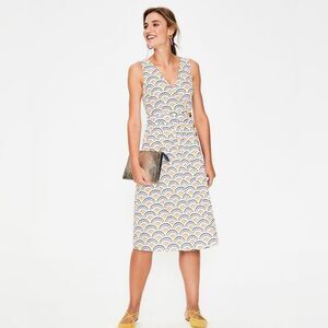 BODEN Arwen Cream Sunshine Print Sleeveless Cotton, Linen Midi Dress Size 14